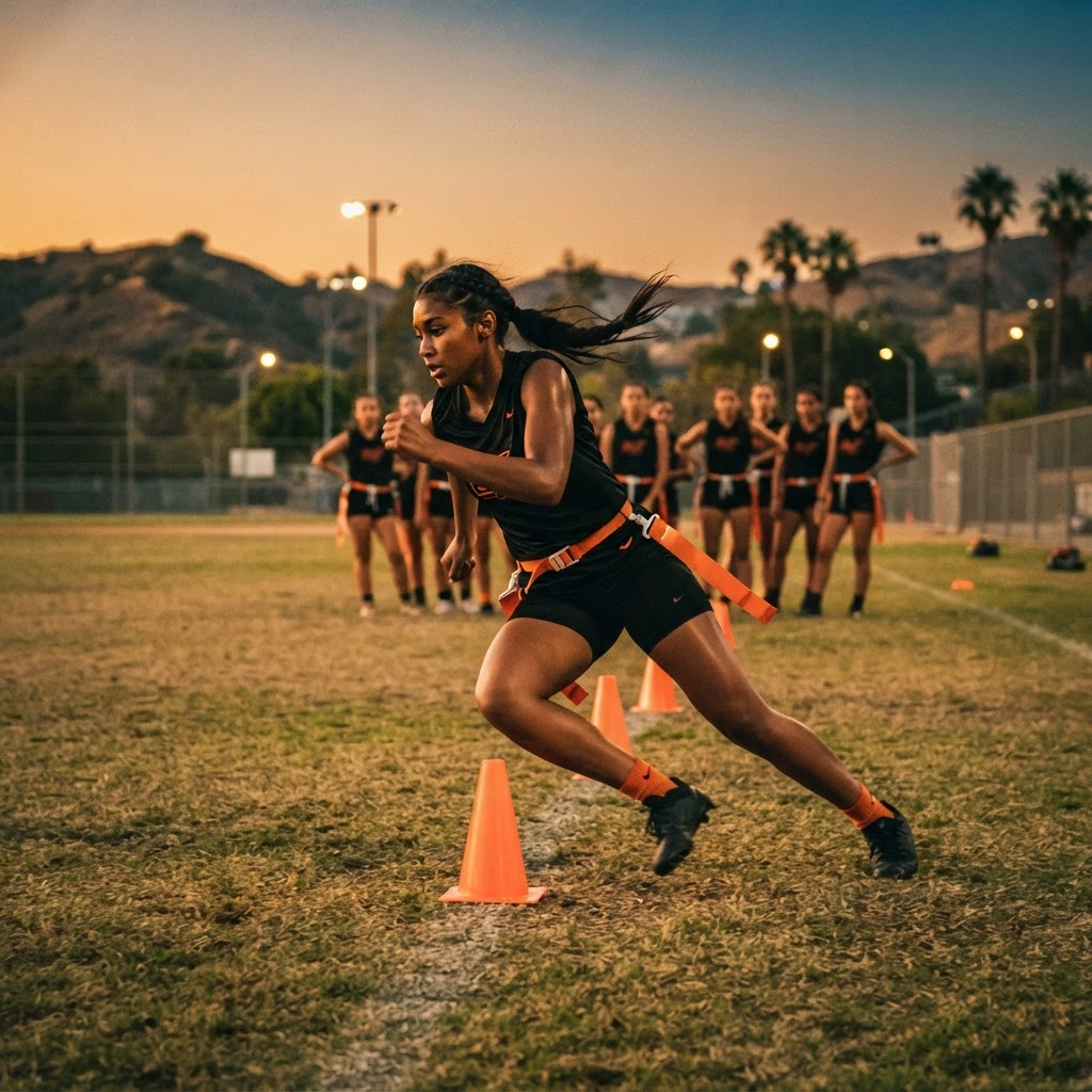 Girls flag football speed and route-running development
